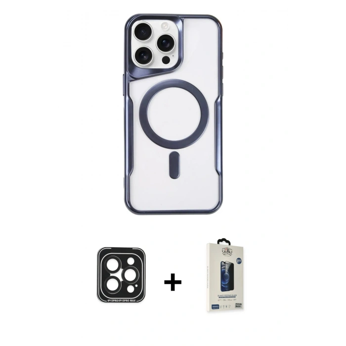 MARSİLYAN™- iPhone 15 Pro Max Kılıf Yadigar Klasik Özel Seri - Siyah Bilvis Hayalet Cam Ekran Koruyucu + PVD Metal Kamera Lens - SH