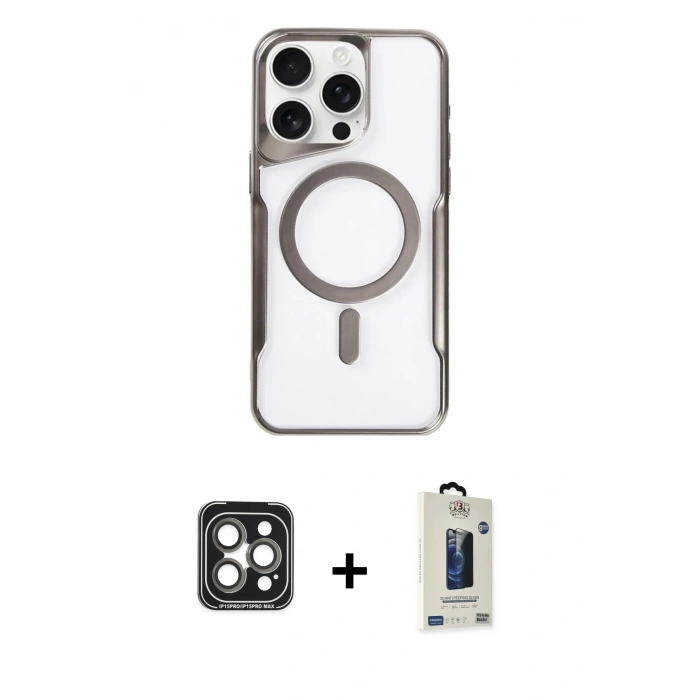 MARSİLYAN™- iPhone 15 Pro Max Kılıf Yadigar Klasik Özel Seri - Siyah Bilvis Hayalet Cam Ekran Koruyucu + PVD Metal Kamera Lens - GI