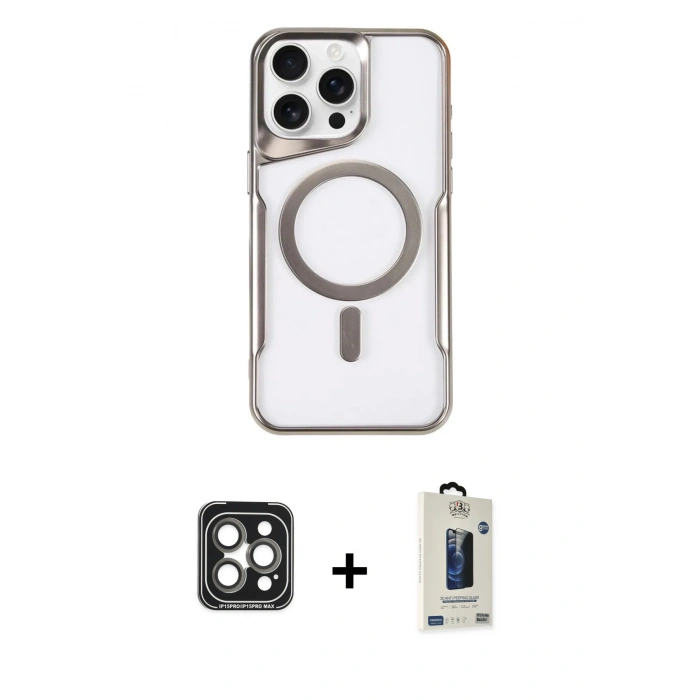 MARSİLYAN™- iPhone 15 Pro Max Kılıf Yadigar Klasik Özel Seri - Siyah Bilvis Hayalet Cam Ekran Koruyucu + PVD Metal Kamera Lens - GI