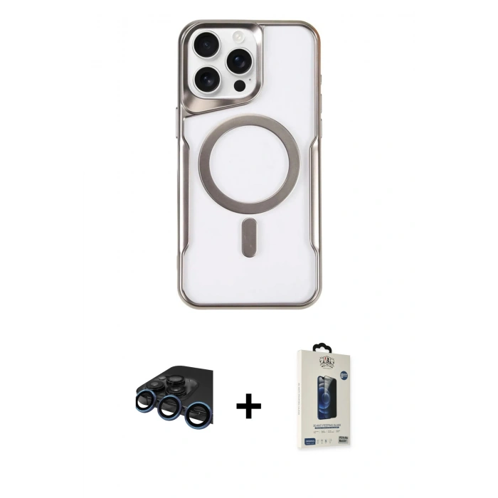 MARSİLYAN™- iPhone 15 Pro Max Kılıf Yadigar Klasik Özel Seri - Siyah Bilvis Hayalet Cam Ekran Koruyucu + Raze Metal Kamera Lens - LT