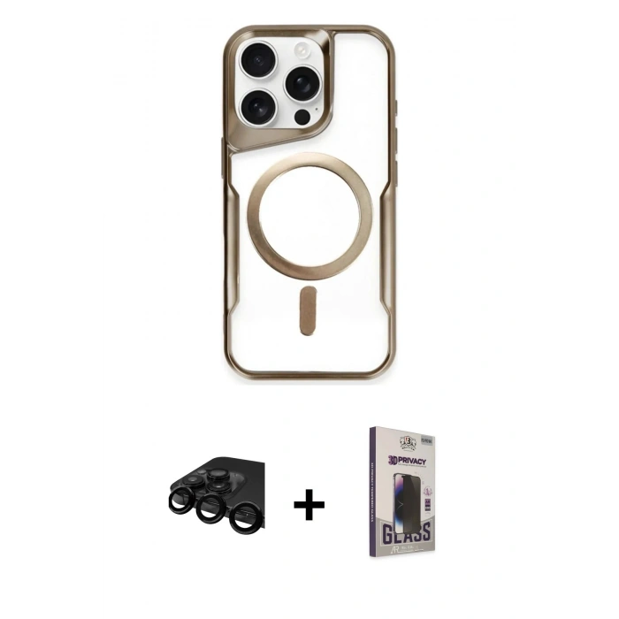 MARSİLYAN™- iPhone 15 Pro Max Kılıf Yadigar Klasik Özel Seri - Siyah Bilvis Hayalet Cam Ekran Koruyucu + Raze Metal Kamera Lens - SH