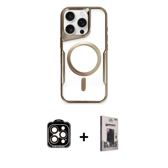 MARSİLYAN™- iPhone 15 Pro Max Kılıf Yadigar Klasik Özel Seri - Siyah Bilvis Hayalet Cam Ekran Koruyucu + PVD Metal Kamera Lens - TU