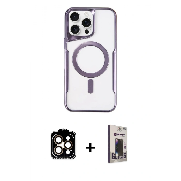 MARSİLYAN™- iPhone 15 Pro Max Kılıf Yadigar Klasik Özel Seri - Siyah Bilvis Hayalet Cam Ekran Koruyucu + PVD Metal Kamera Lens - TU