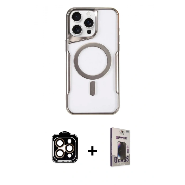 MARSİLYAN™- iPhone 15 Pro Max Kılıf Yadigar Klasik Özel Seri - Siyah Bilvis Hayalet Cam Ekran Koruyucu + PVD Metal Kamera Lens - TU