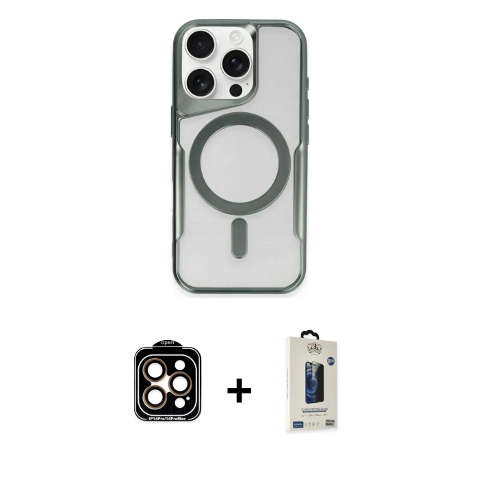 MARSİLYAN™- iPhone 15 Pro Max Kılıf Yadigar Klasik Özel Seri - Siyah Bilvis Hayalet Cam Ekran Koruyucu + PVD Metal Kamera Lens - TU