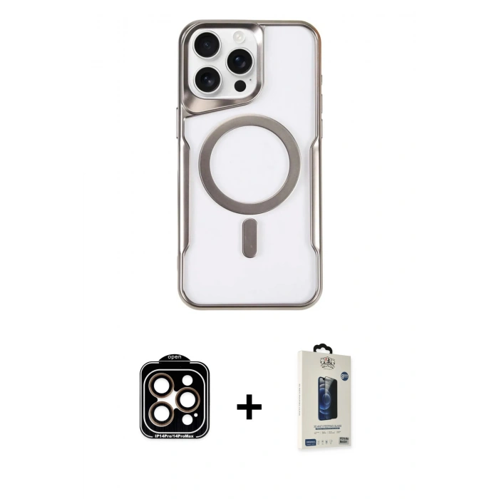MARSİLYAN™- iPhone 15 Pro Max Kılıf Yadigar Klasik Özel Seri - Siyah Bilvis Hayalet Cam Ekran Koruyucu + PVD Metal Kamera Lens - TU