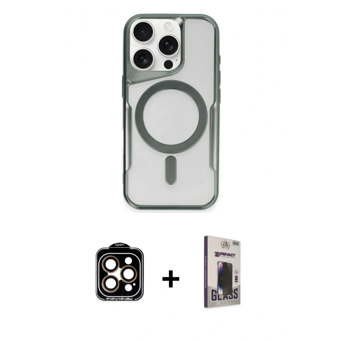 MARSİLYAN™- iPhone 15 Pro Max Kılıf Yadigar Klasik Özel Seri - Siyah Bilvis Hayalet Cam Ekran Koruyucu + PVD Metal Kamera Lens - TU
