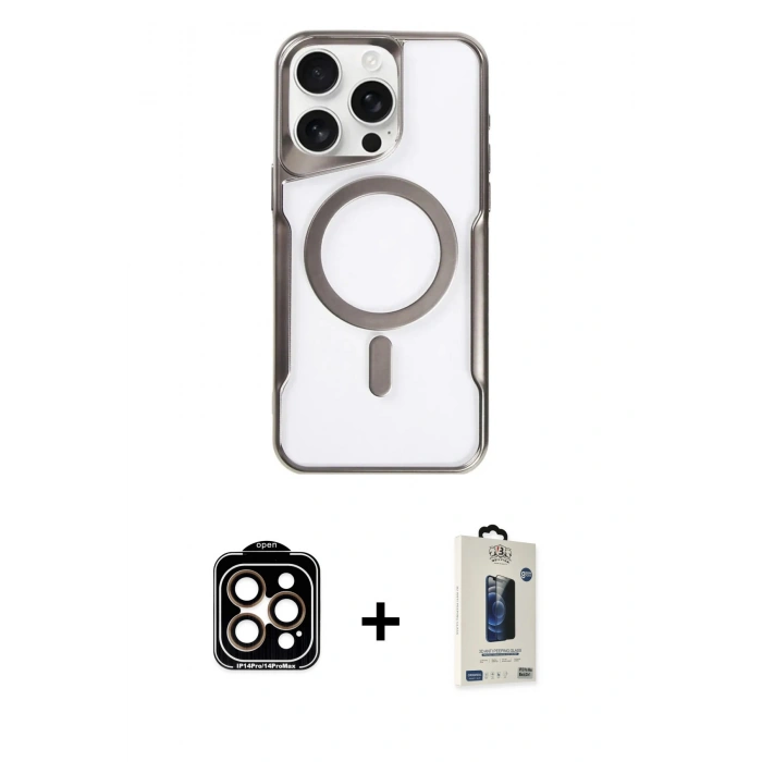 MARSİLYAN™- iPhone 15 Pro Max Kılıf Yadigar Klasik Özel Seri - Siyah Bilvis Hayalet Cam Ekran Koruyucu + PVD Metal Kamera Lens - TU