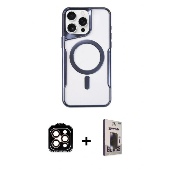MARSİLYAN™- iPhone 15 Pro Max Kılıf Yadigar Klasik Özel Seri - Siyah Bilvis Hayalet Cam Ekran Koruyucu + PVD Metal Kamera Lens - TU