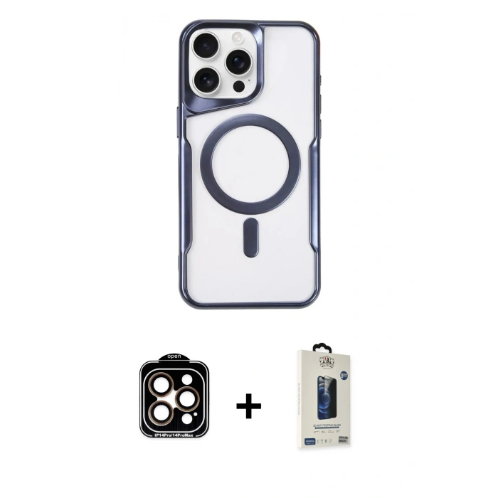 MARSİLYAN™- iPhone 15 Pro Max Kılıf Yadigar Klasik Özel Seri - Siyah Bilvis Hayalet Cam Ekran Koruyucu + PVD Metal Kamera Lens - TU