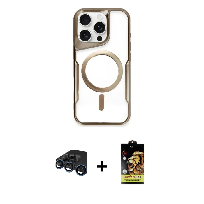 MARSİLYAN™- iPhone 15 Pro Max Kılıf Yadigar Klasik Özel Seri - Siyah Buffer Cam Ekran Koruyucu + Lacivert Raze Metal Kamera Lens