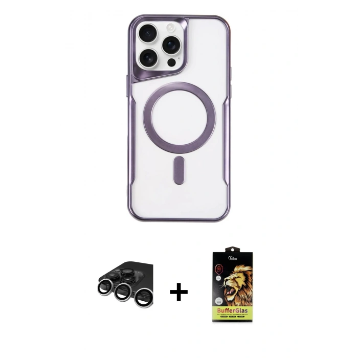 MARSİLYAN™- iPhone 15 Pro Max Kılıf Yadigar Klasik Özel Seri - Siyah Buffer Cam Ekran Koruyucu + Raze Metal Kamera Lens - GS