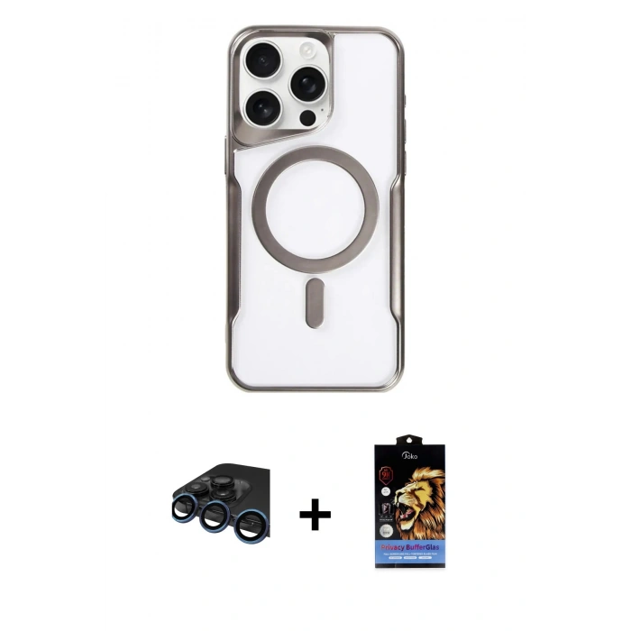 MARSİLYAN™- iPhone 15 Pro Max Kılıf Yadigar Klasik Özel Seri - Siyah Buffer Hayalet Cam Ekran Koruyucu + Raze Metal Kamera Lens - LT