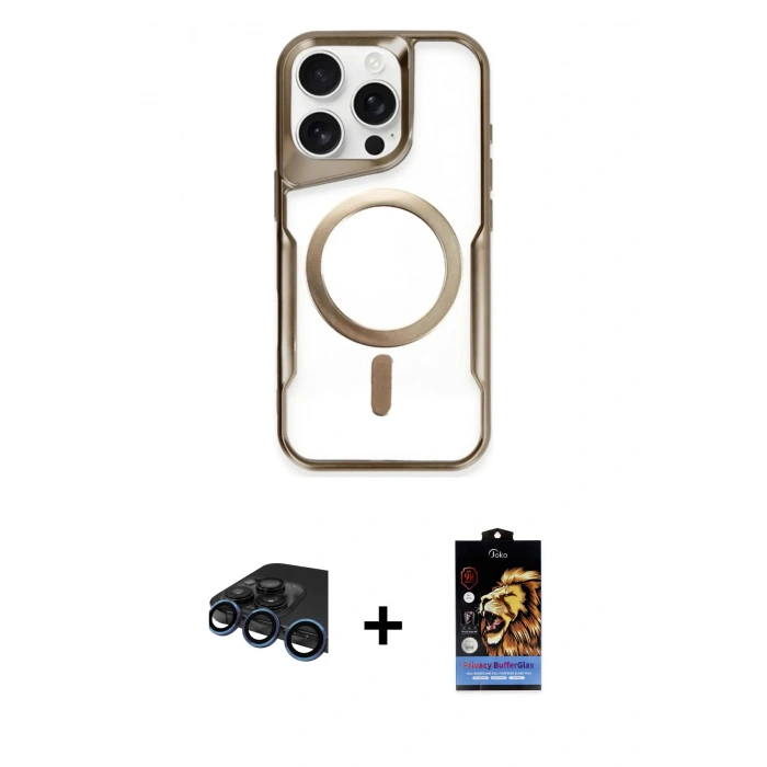 MARSİLYAN™- iPhone 15 Pro Max Kılıf Yadigar Klasik Özel Seri - Siyah Buffer Hayalet Cam Ekran Koruyucu + Raze Metal Kamera Lens - LT