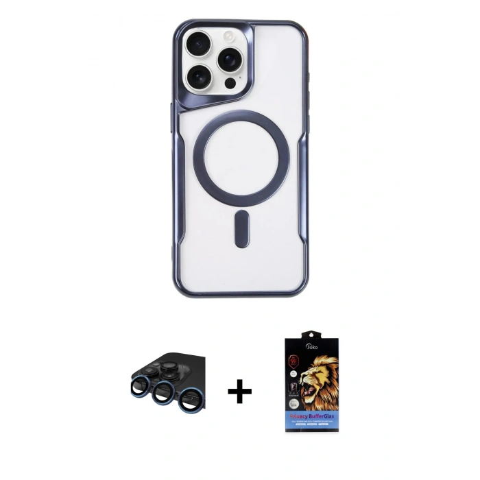 MARSİLYAN™- iPhone 15 Pro Max Kılıf Yadigar Klasik Özel Seri - Siyah Buffer Hayalet Cam Ekran Koruyucu + Raze Metal Kamera Lens - LT