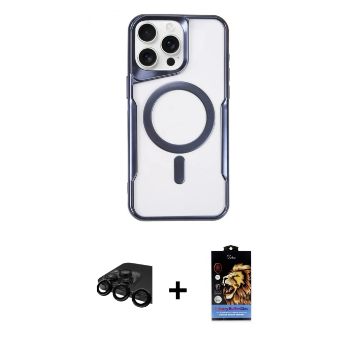 MARSİLYAN™- iPhone 15 Pro Max Kılıf Yadigar Klasik Özel Seri - Siyah Buffer Hayalet Cam Ekran Koruyucu + Raze Metal Kamera Lens - SH