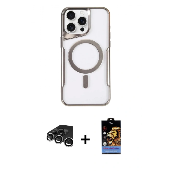 MARSİLYAN™- iPhone 15 Pro Max Kılıf Yadigar Klasik Özel Seri - Siyah Buffer Hayalet Cam Ekran Koruyucu + Raze Metal Kamera Lens - GS