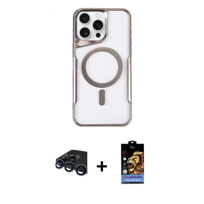 MARSİLYAN™- iPhone 15 Pro Max Kılıf Yadigar Klasik Özel Seri - Siyah Buffer Hayalet Cam Ekran Koruyucu + Raze Metal Kamera Lens - LT