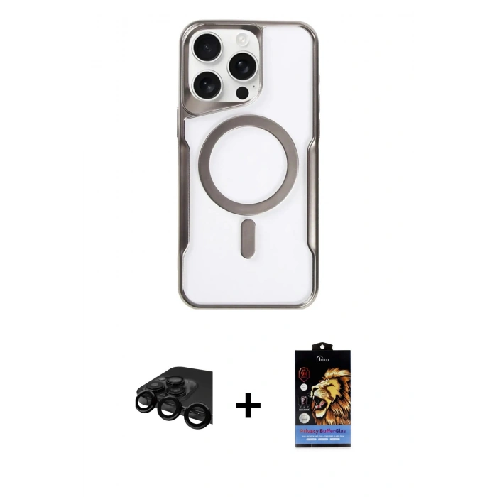 MARSİLYAN™- iPhone 15 Pro Max Kılıf Yadigar Klasik Özel Seri - Siyah Buffer Hayalet Cam Ekran Koruyucu + Raze Metal Kamera Lens - SH
