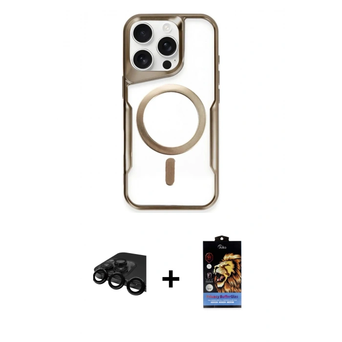 MARSİLYAN™- iPhone 15 Pro Max Kılıf Yadigar Klasik Özel Seri - Siyah Buffer Hayalet Cam Ekran Koruyucu + Raze Metal Kamera Lens - SH