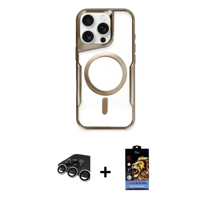 MARSİLYAN™- iPhone 15 Pro Max Kılıf Yadigar Klasik Özel Seri - Siyah Buffer Hayalet Cam Ekran Koruyucu + Raze Metal Kamera Lens - GS