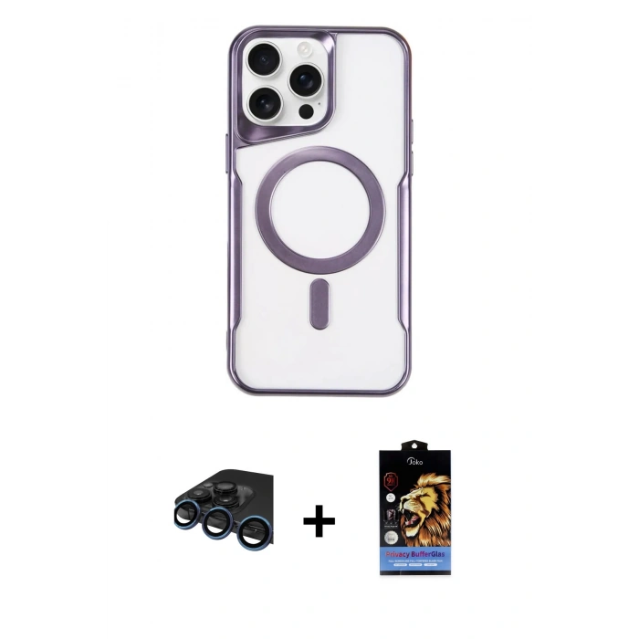 MARSİLYAN™- iPhone 15 Pro Max Kılıf Yadigar Klasik Özel Seri - Siyah Buffer Hayalet Cam Ekran Koruyucu + Raze Metal Kamera Lens - LT