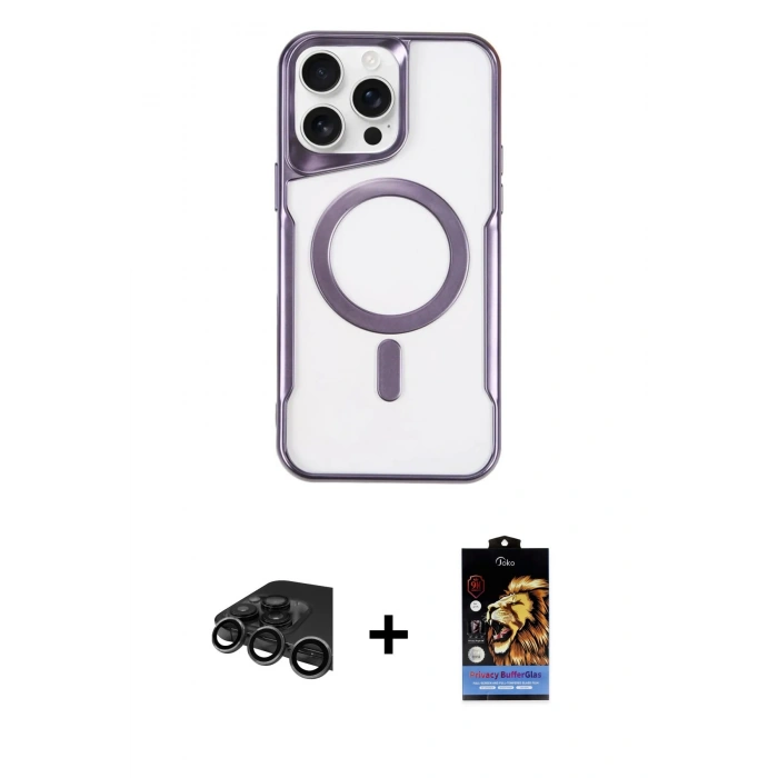 MARSİLYAN™- iPhone 15 Pro Max Kılıf Yadigar Klasik Özel Seri - Siyah Buffer Hayalet Cam Ekran Koruyucu + Raze Metal Kamera Lens - TMGI