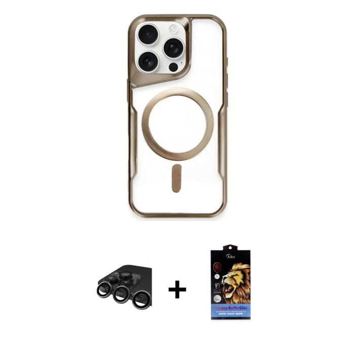 MARSİLYAN™- iPhone 15 Pro Max Kılıf Yadigar Klasik Özel Seri - Siyah Buffer Hayalet Cam Ekran Koruyucu + Raze Metal Kamera Lens - TMGI