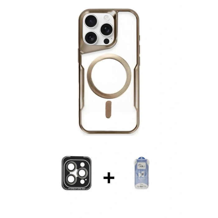 MARSİLYAN™- iPhone 15 Pro Max Kılıf Yadigar Klasik Özel Seri - Siyah Joko Magic 5D Cam + PVD Metal Kamera Lens - GI