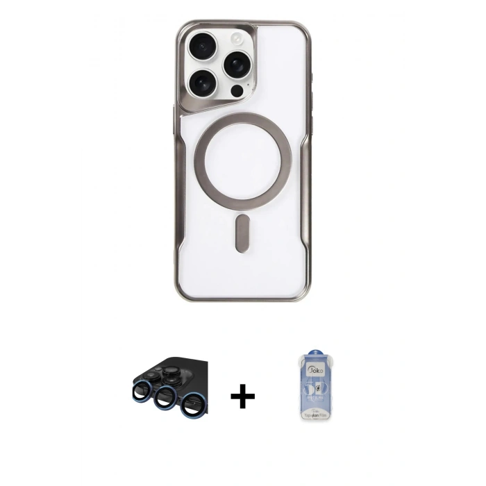 MARSİLYAN™- iPhone 15 Pro Max Kılıf Yadigar Klasik Özel Seri - Siyah Joko Magic 5D Cam + Raze Metal Kamera Lens - LT