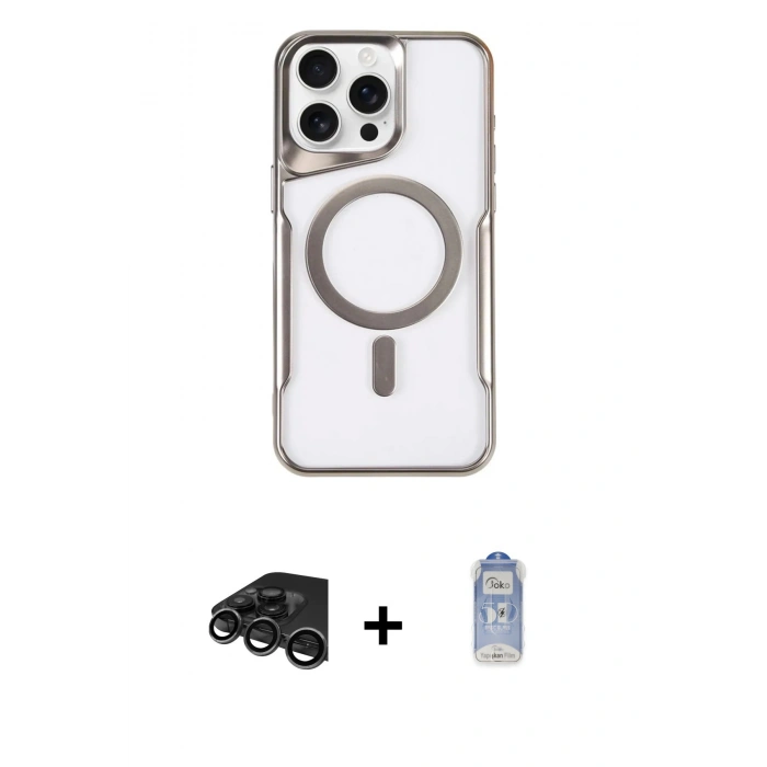 MARSİLYAN™- iPhone 15 Pro Max Kılıf Yadigar Klasik Özel Seri - Siyah Joko Magic 5D Cam + Raze Metal Kamera Lens - TMGI