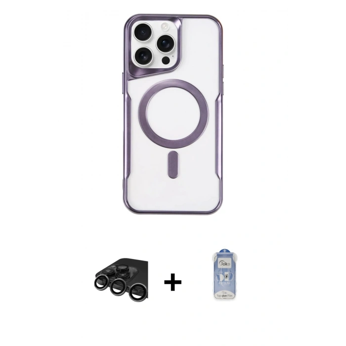 MARSİLYAN™- iPhone 15 Pro Max Kılıf Yadigar Klasik Özel Seri - Siyah Joko Magic 5D Cam + Raze Metal Kamera Lens - TMGI