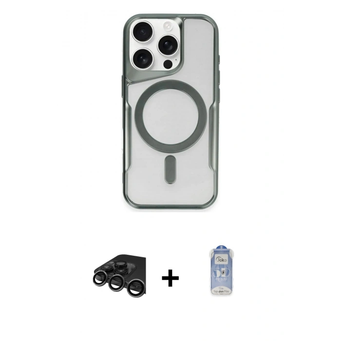 MARSİLYAN™- iPhone 15 Pro Max Kılıf Yadigar Klasik Özel Seri - Siyah Joko Magic 5D Cam + Raze Metal Kamera Lens - TMGI
