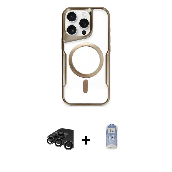 MARSİLYAN™- iPhone 15 Pro Max Kılıf Yadigar Klasik Özel Seri - Siyah Joko Magic 5D Cam + Raze Metal Kamera Lens - TMGI
