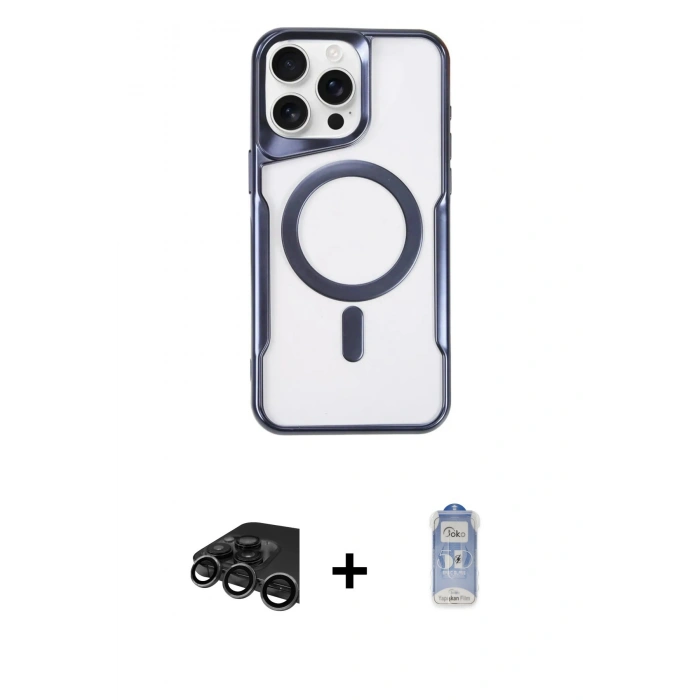 MARSİLYAN™- iPhone 15 Pro Max Kılıf Yadigar Klasik Özel Seri - Siyah Joko Magic 5D Cam + Raze Metal Kamera Lens - TMGI