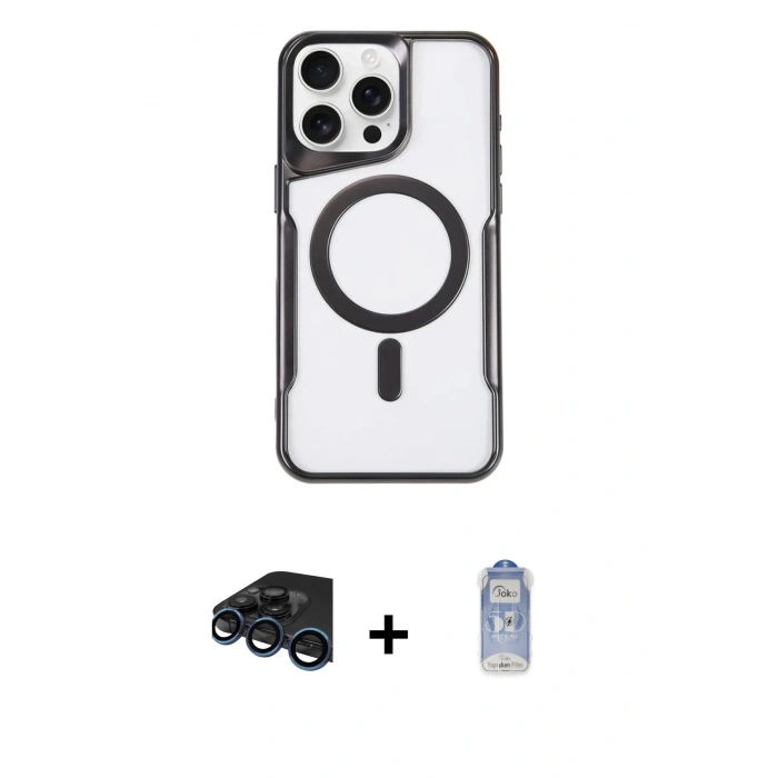 MARSİLYAN™- iPhone 15 Pro Max Kılıf Yadigar Klasik Özel Seri - Siyah Joko Magic 5D Cam + Raze Metal Kamera Lens - LT