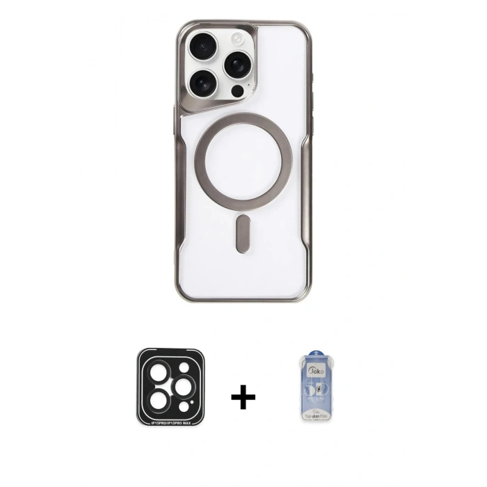 MARSİLYAN™- iPhone 15 Pro Max Kılıf Yadigar Klasik Özel Seri - Siyah Joko Magic 5D Cam + PVD Metal Kamera Lens - SH