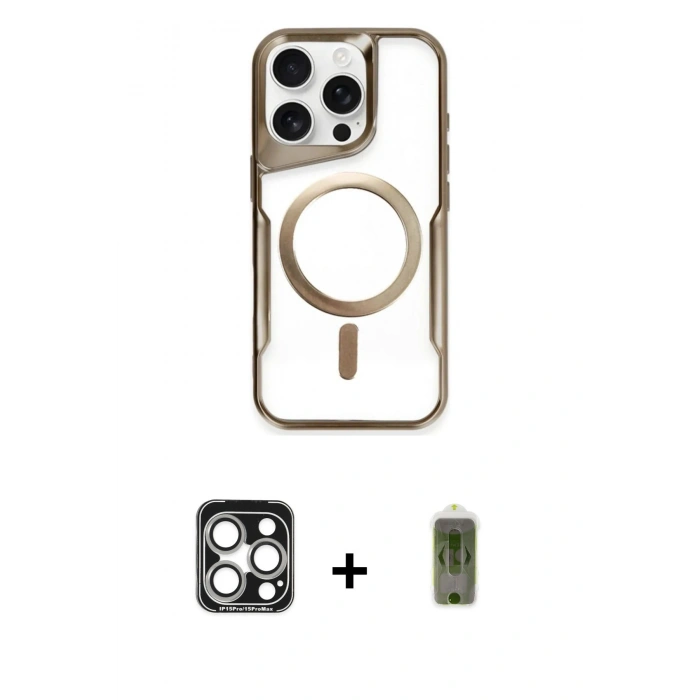 MARSİLYAN™- iPhone 15 Pro Max Kılıf Yadigar Klasik Özel Seri - Siyah Joko Magic 5D Hayalet Cam + PVD Metal Kamera Lens - GS