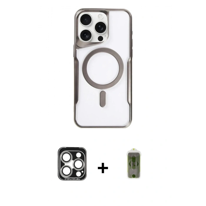 MARSİLYAN™- iPhone 15 Pro Max Kılıf Yadigar Klasik Özel Seri - Siyah Joko Magic 5D Hayalet Cam + PVD Metal Kamera Lens - GS