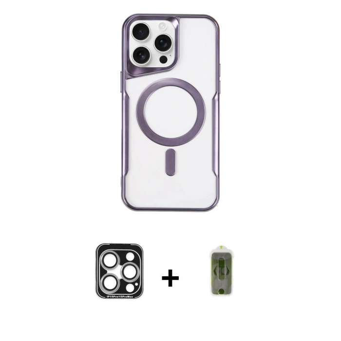 MARSİLYAN™- iPhone 15 Pro Max Kılıf Yadigar Klasik Özel Seri - Siyah Joko Magic 5D Hayalet Cam + PVD Metal Kamera Lens - GS