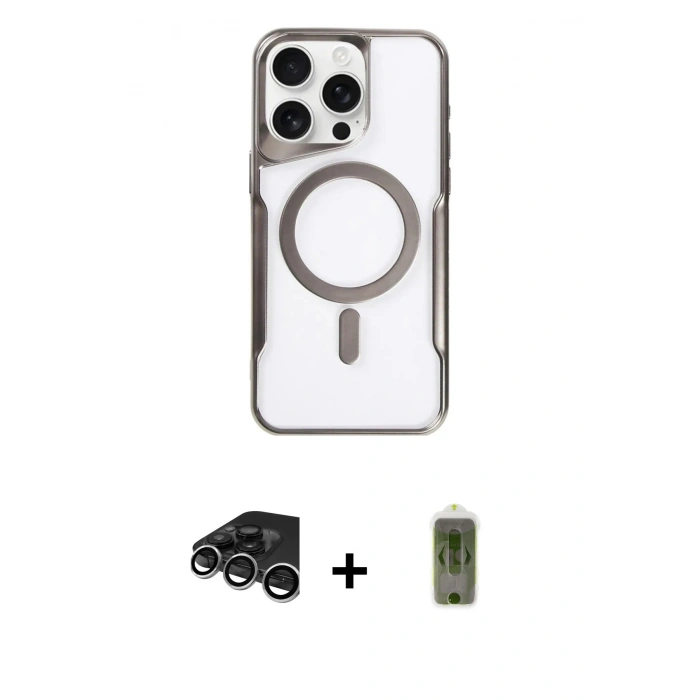 MARSİLYAN™- iPhone 15 Pro Max Kılıf Yadigar Klasik Özel Seri - Siyah Joko Magic 5D Hayalet Cam + Raze Metal Kamera Lens - GS