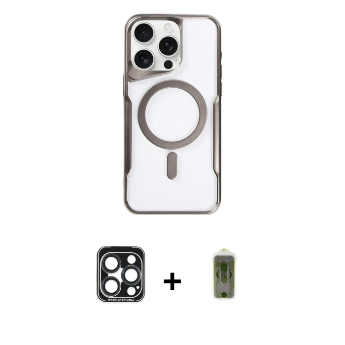 MARSİLYAN™- iPhone 15 Pro Max Kılıf Yadigar Klasik Özel Seri - Siyah Joko Magic 5D Hayalet Cam + PVD Metal Kamera Lens - LT