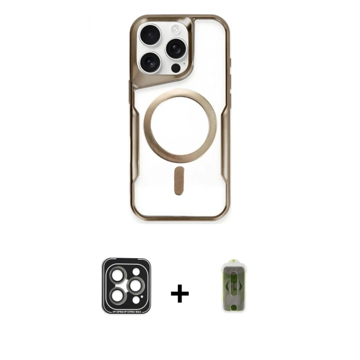 MARSİLYAN™- iPhone 15 Pro Max Kılıf Yadigar Klasik Özel Seri - Siyah Joko Magic 5D Hayalet Cam + PVD Metal Kamera Lens - GI