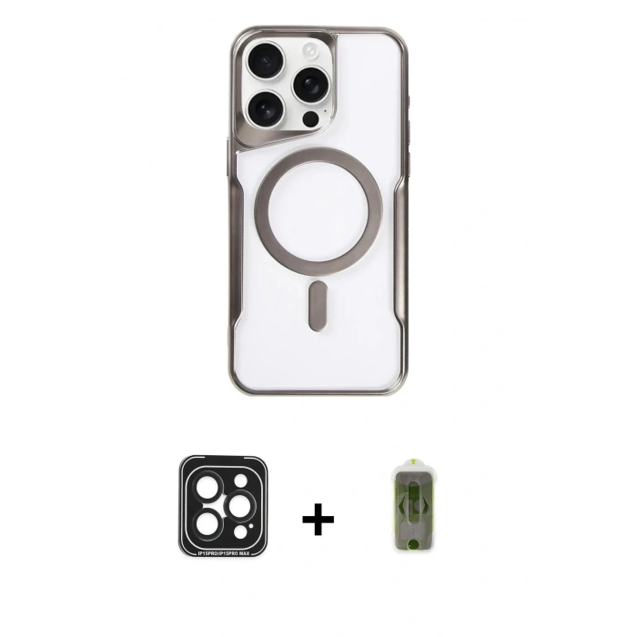 MARSİLYAN™- iPhone 15 Pro Max Kılıf Yadigar Klasik Özel Seri - Siyah Joko Magic 5D Hayalet Cam + PVD Metal Kamera Lens - SH