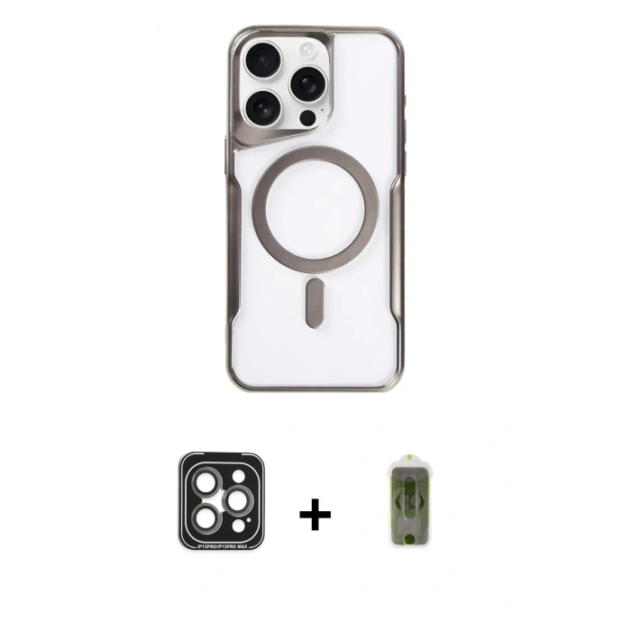 MARSİLYAN™- iPhone 15 Pro Max Kılıf Yadigar Klasik Özel Seri - Siyah Joko Magic 5D Hayalet Cam + PVD Metal Kamera Lens - GI