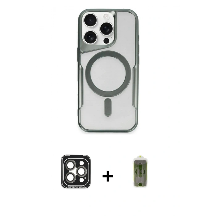 MARSİLYAN™- iPhone 15 Pro Max Kılıf Yadigar Klasik Özel Seri - Siyah Joko Magic 5D Hayalet Cam + PVD Metal Kamera Lens - GI