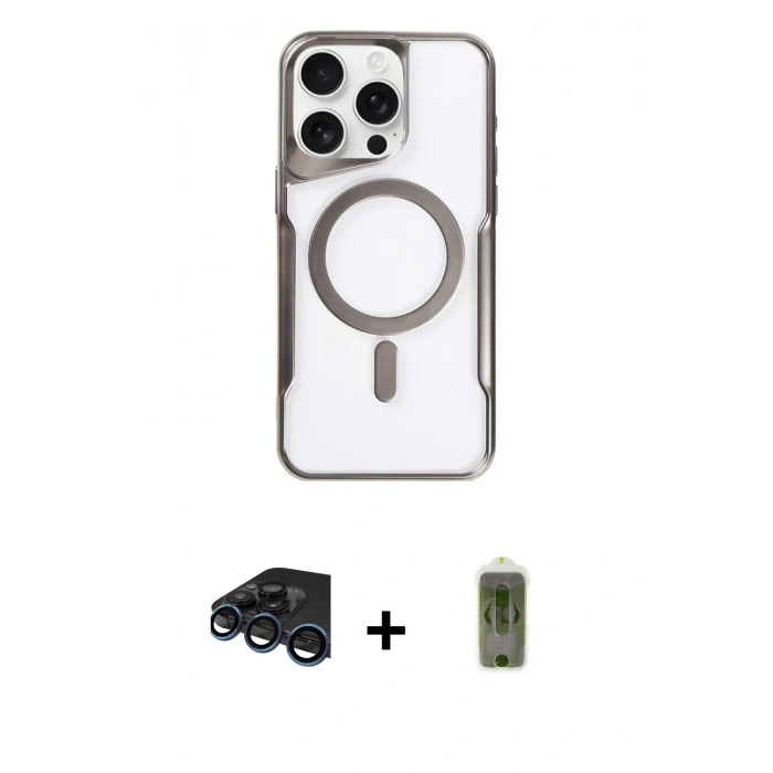 MARSİLYAN™- iPhone 15 Pro Max Kılıf Yadigar Klasik Özel Seri - Siyah Joko Magic 5D Hayalet Cam + Raze Metal Kamera Lens - LT
