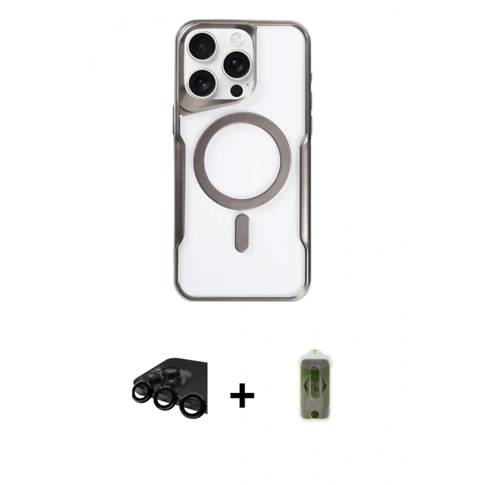 MARSİLYAN™- iPhone 15 Pro Max Kılıf Yadigar Klasik Özel Seri - Siyah Joko Magic 5D Hayalet Cam + Raze Metal Kamera Lens - SH