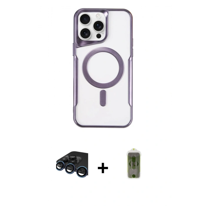 MARSİLYAN™- iPhone 15 Pro Max Kılıf Yadigar Klasik Özel Seri - Siyah Joko Magic 5D Hayalet Cam + Raze Metal Kamera Lens - LT