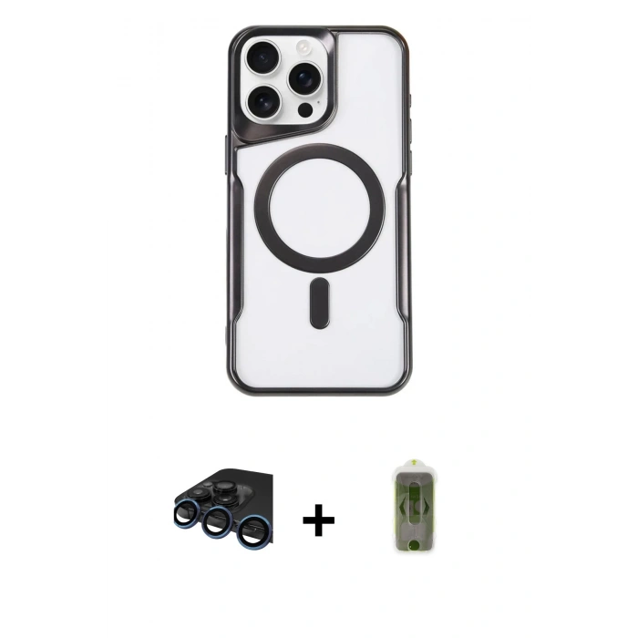 MARSİLYAN™- iPhone 15 Pro Max Kılıf Yadigar Klasik Özel Seri - Siyah Joko Magic 5D Hayalet Cam + Raze Metal Kamera Lens - LT